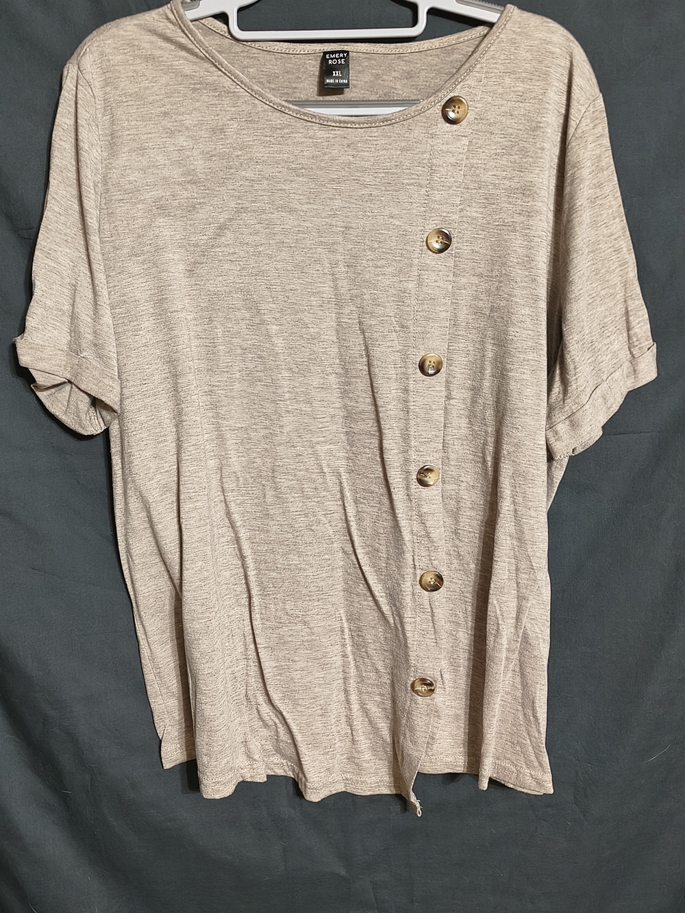 Emery & Rose Taupe Short Sleeve Button-Accent Tee